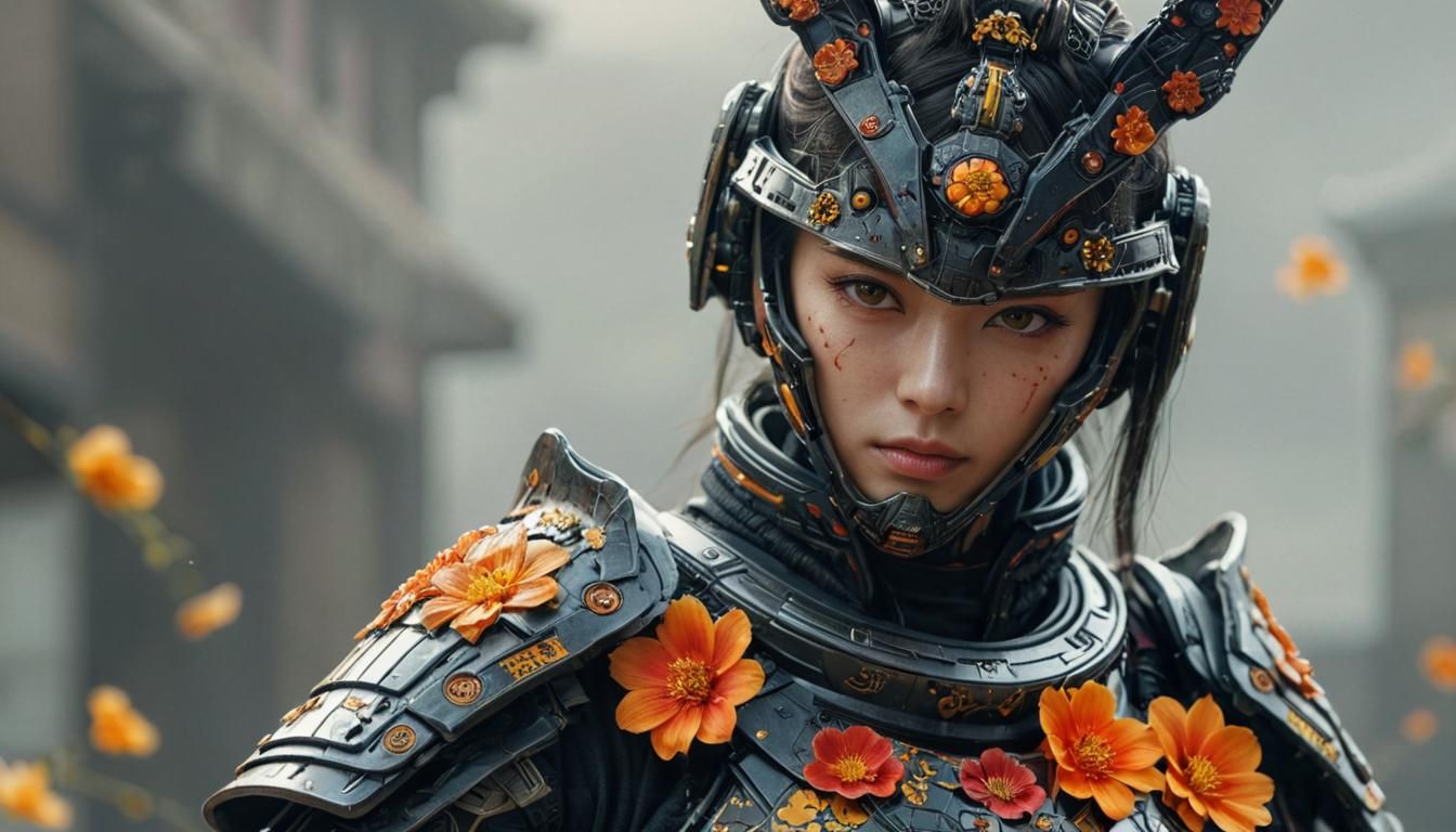 Future Female Samurai in Cyberpunk Armor