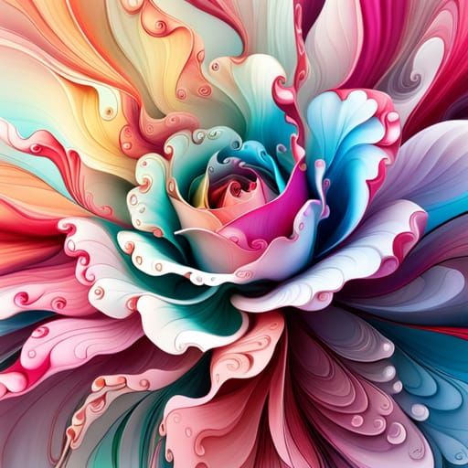 Dreamy Rose with Fluid Fractals in Alcohol Ink Style