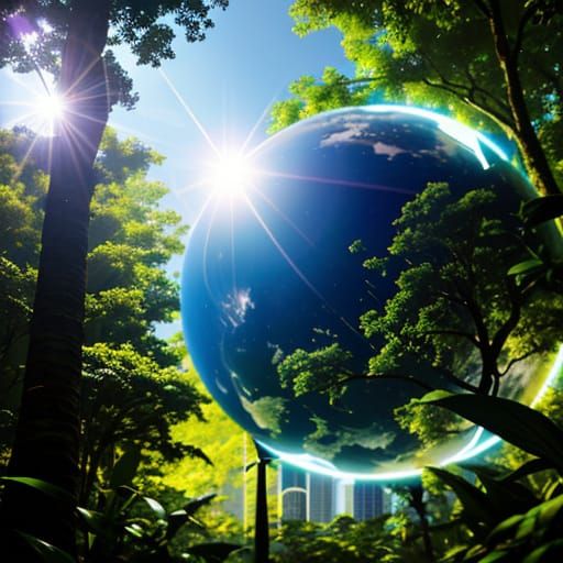 Vibrant Solarpunk Cityscape in Lush Forest