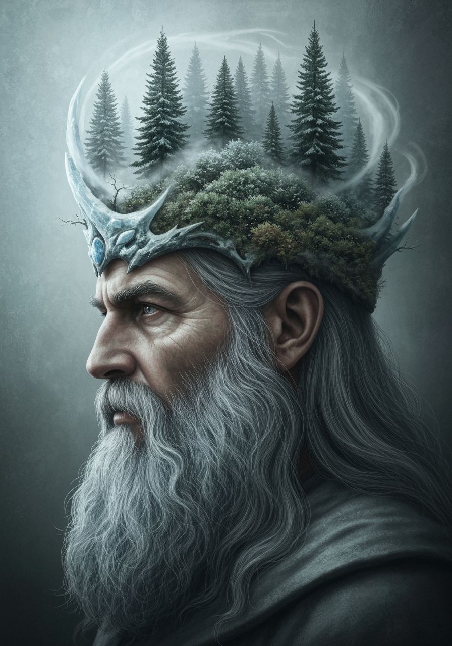 Majestic King with Forest Crown in Realistic Fantasy Style