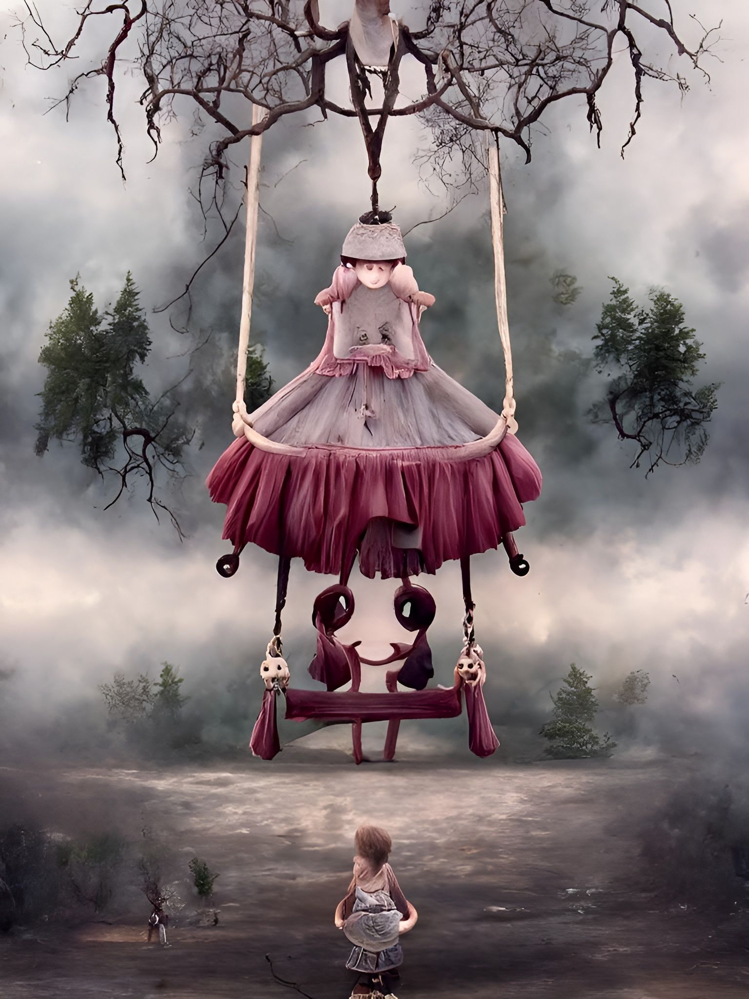 Girl on Swing by Spooky Tree, Matte Painting
