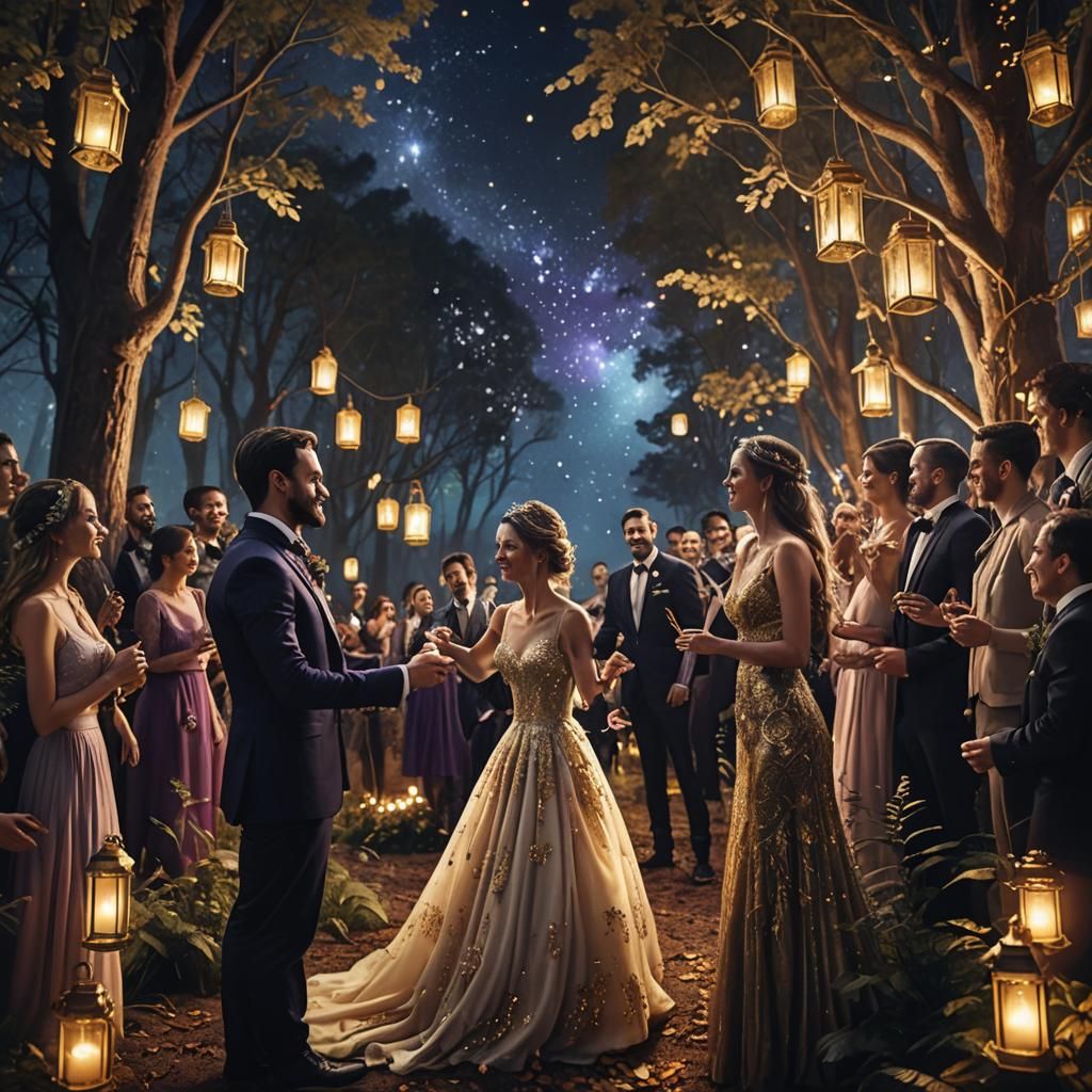 Magical Forest Wedding Under Starry Night Sky