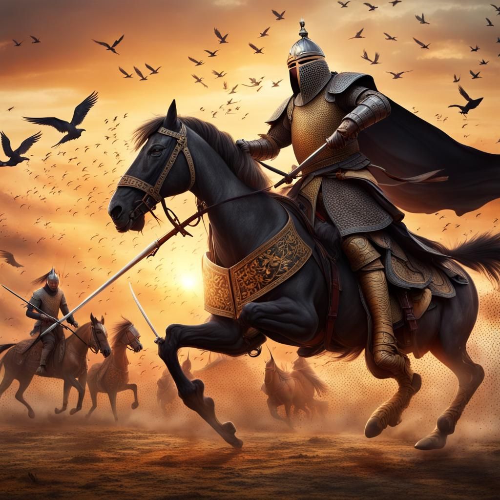 Majapahit Knight Battles Mongols at Sunset