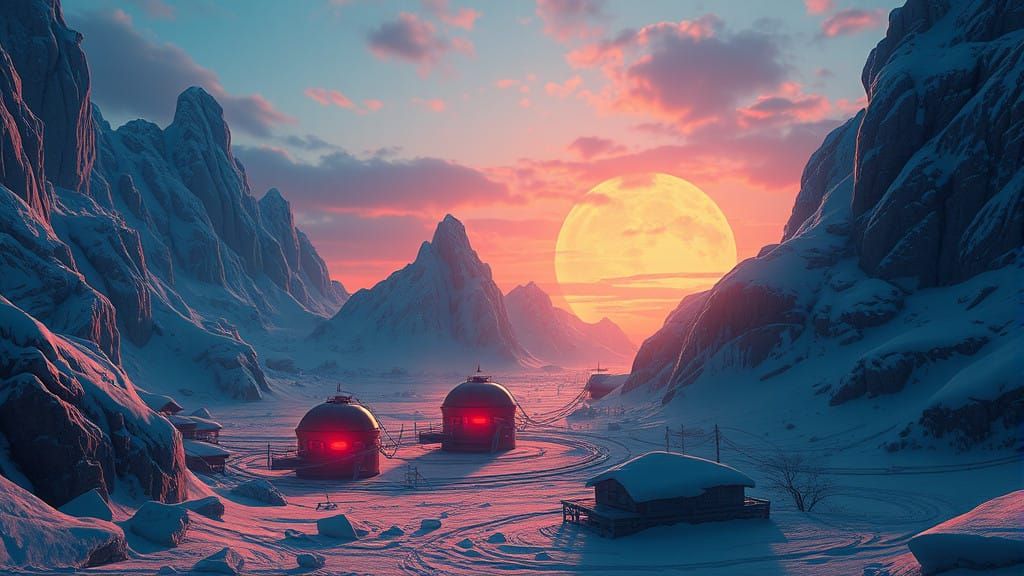 Surreal Arctic Landscape in Vibrant Solarpunk Style