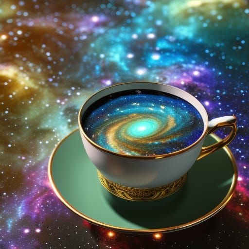 Galaxy in Teacup: Holographic Astral Cosmic Illustration