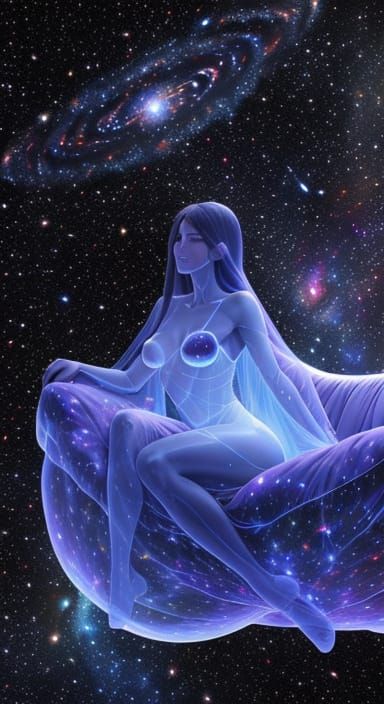 Celestial Giantess in Massurrealist Line Art Style