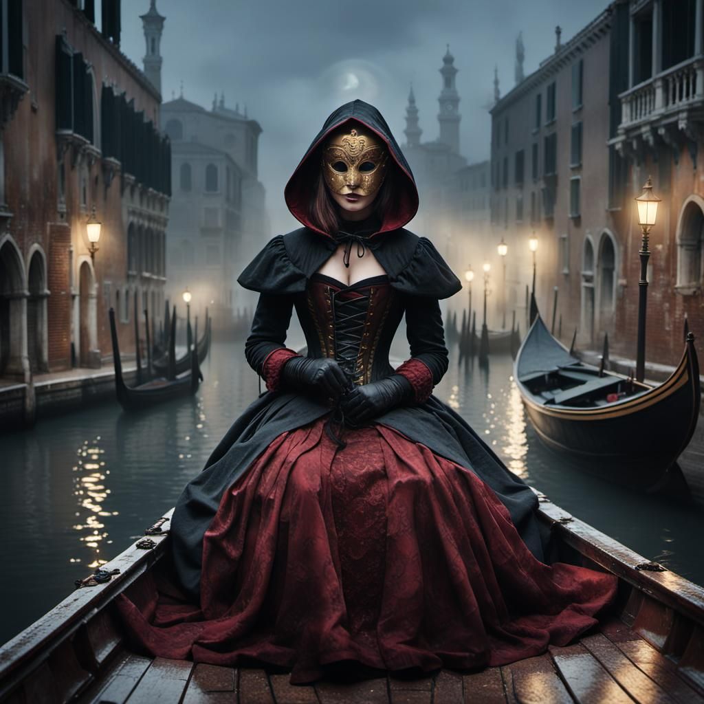 Mysterious Woman in Victorian Venice: Dark Fantasy Art