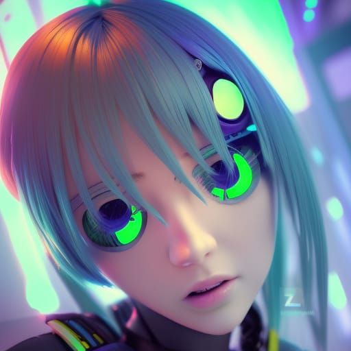 Cyberpunk Anime Girl: 3D Digital Art