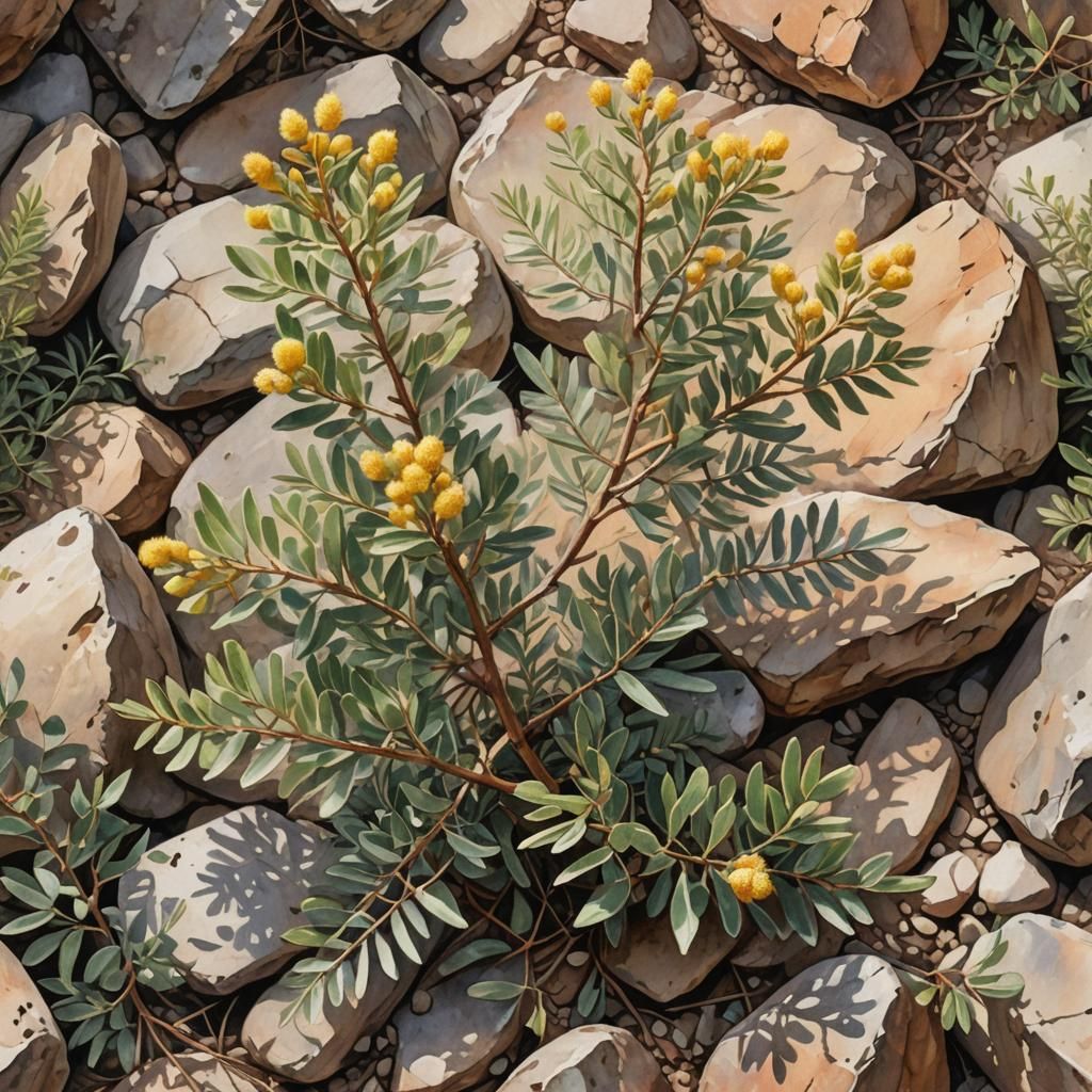 Acacia myrtifolia Botanical Illustration in Watercolor Style