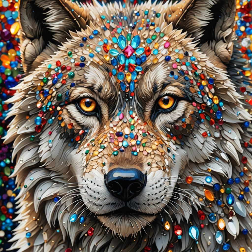Jeweled Wolf Face in Splash Art Style