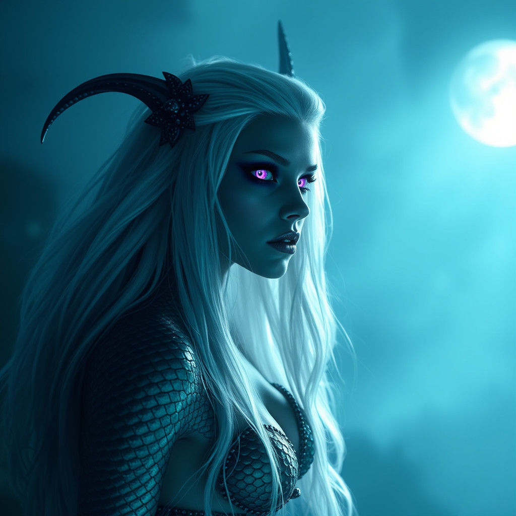 Eerie Siren Mermaid in Dark Turquoise and Indigo