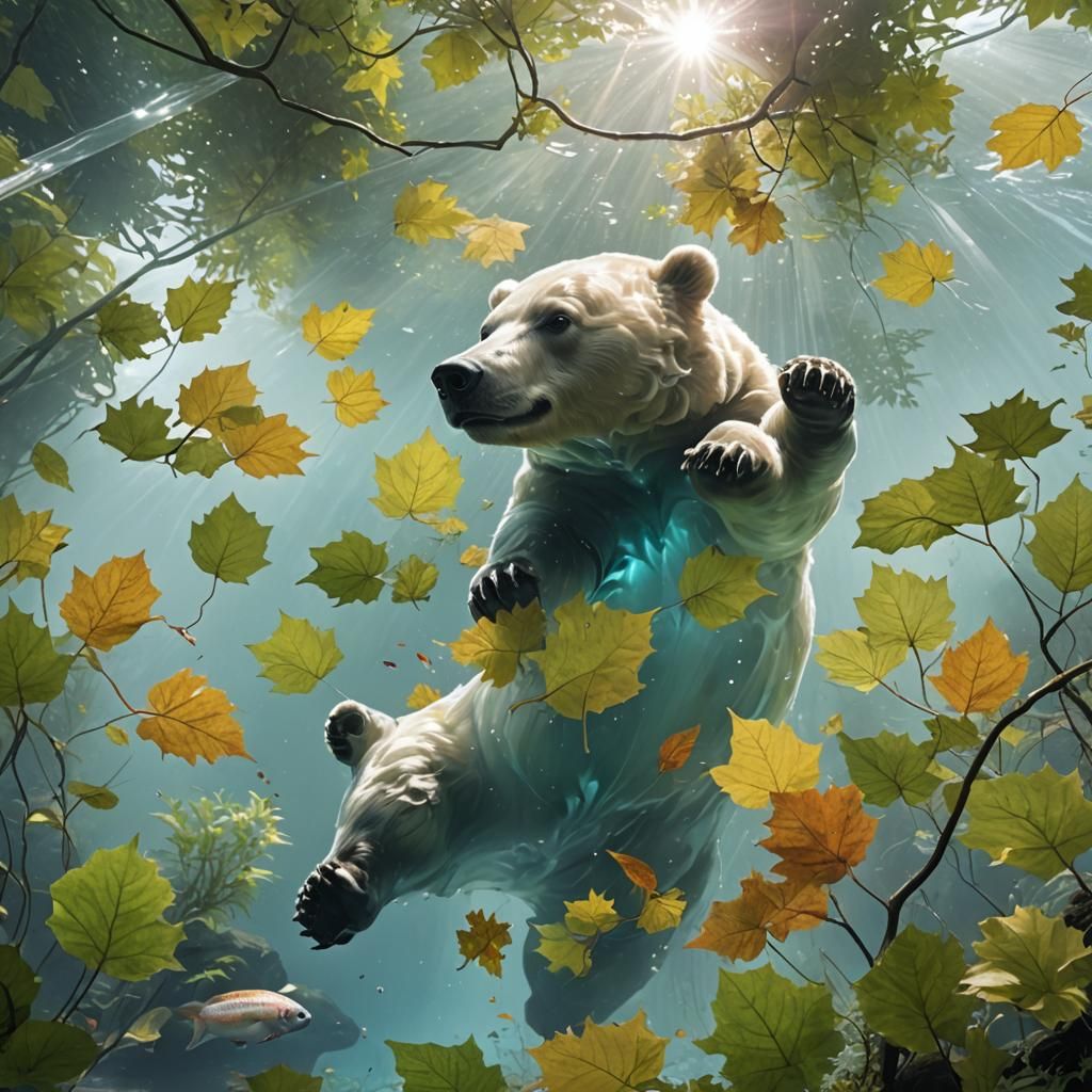 Translucent Bear in Aquarium River Scene