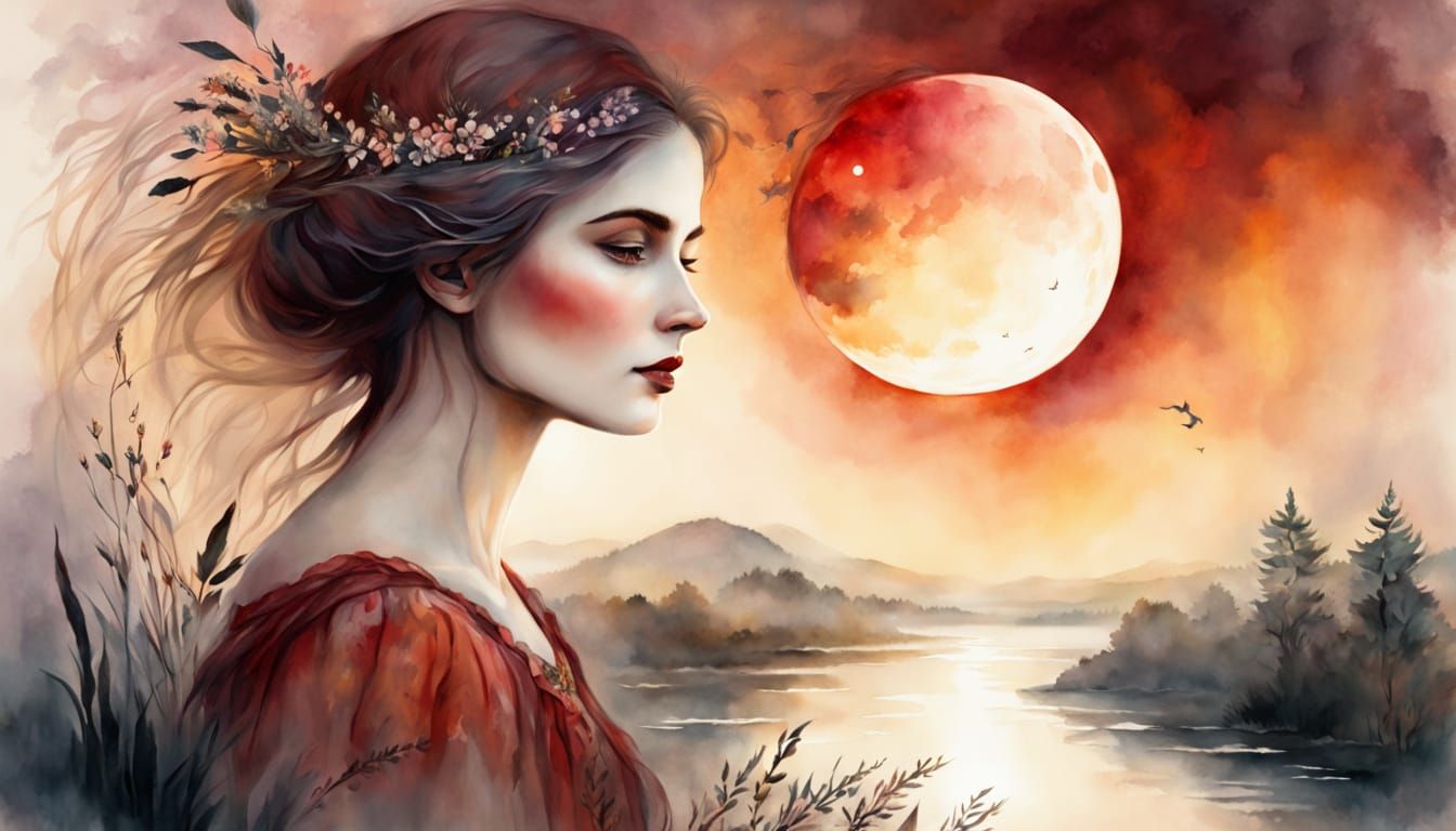 Ethereal Lady Amidst Whimsical Moonlit Swamp