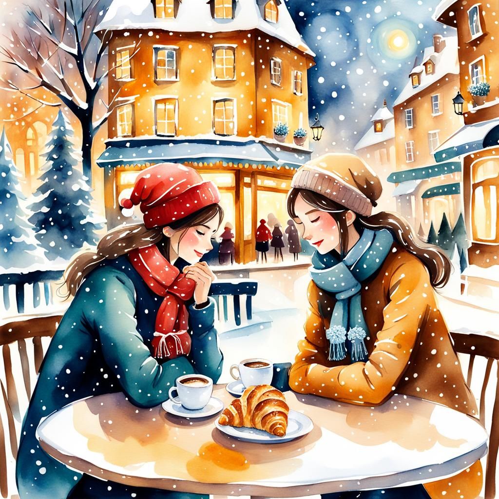 Whimsical Winter Morning in a Snowy Christmas Town