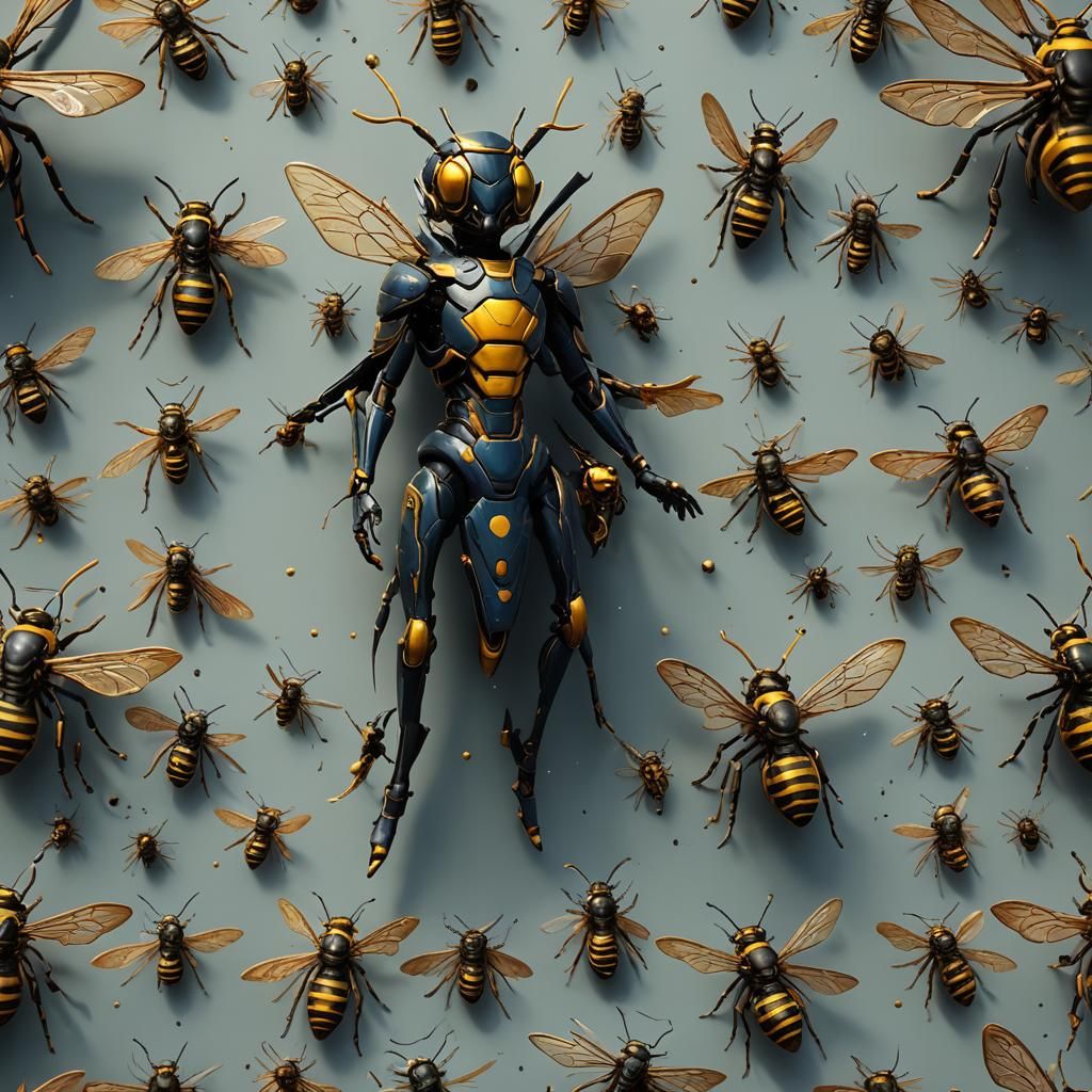 Wasp Humanoid with Wasp Face: Detailed Matte Painting