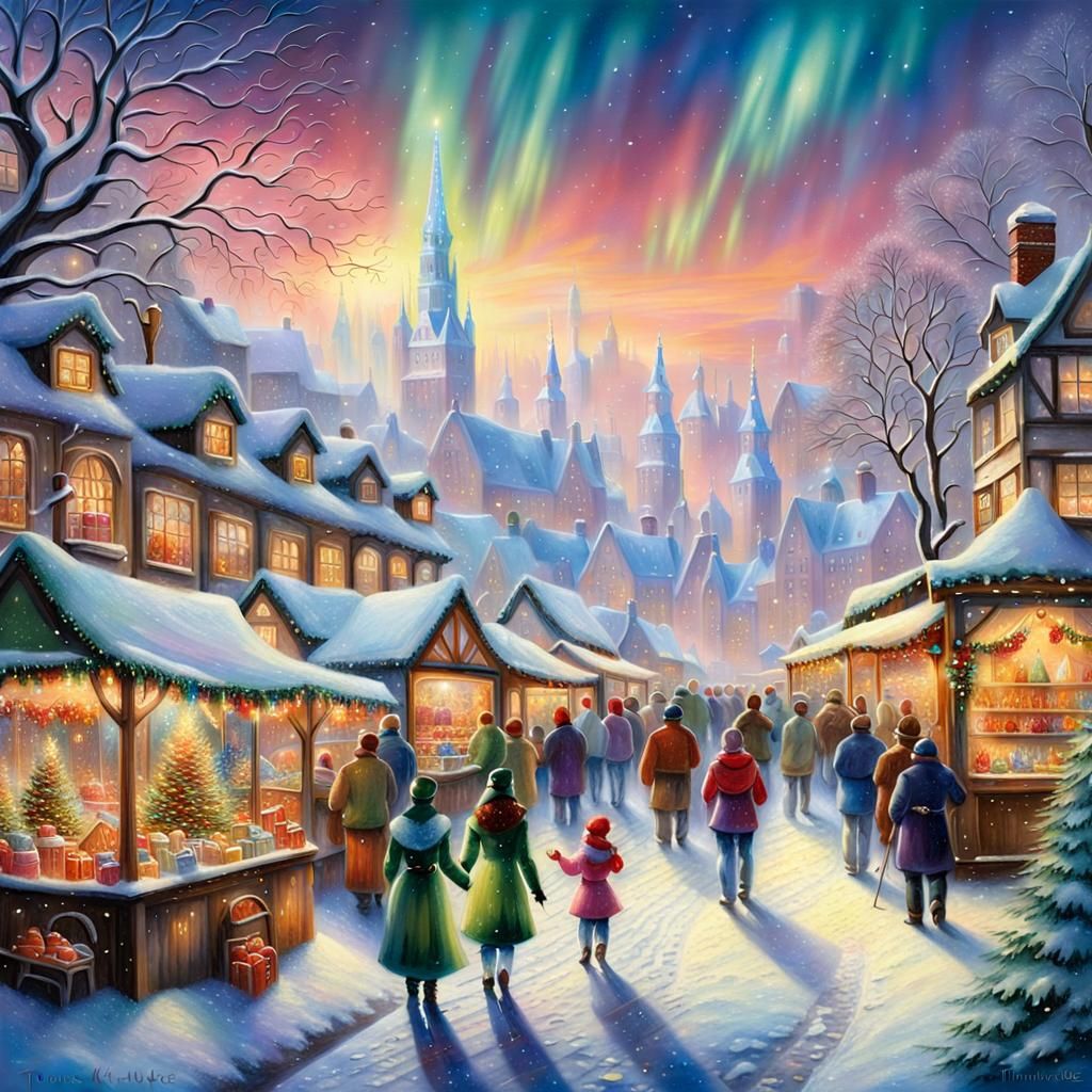 Enchanted Christmas Night Scene in Ethereal Fantasy Style