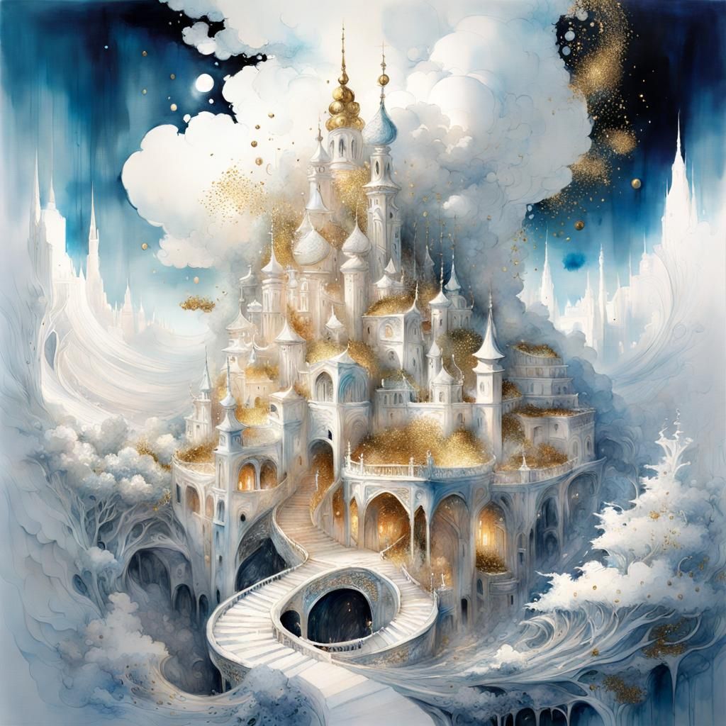 Magical Village Escapes from Open Book in Gaudi Style