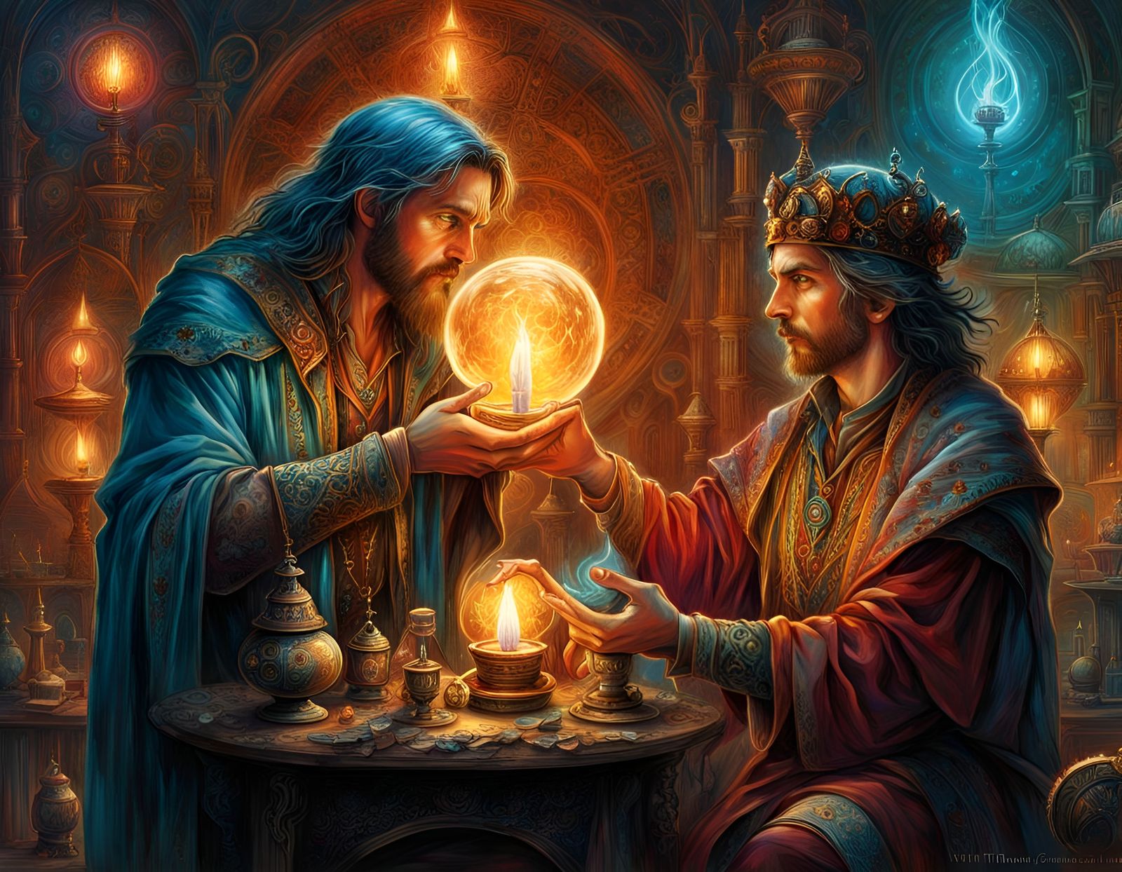 Sorcerer and Apprentice Amidst Magical Artefacts