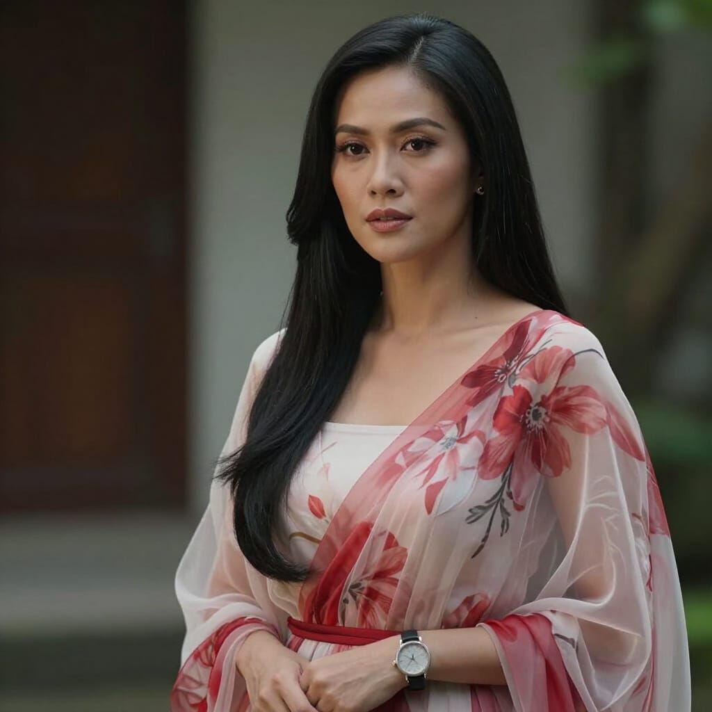 Realistic Indonesian Woman in Flowing Gown