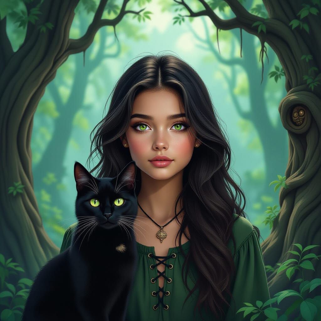Mystical Forest Girl With Talking Cat