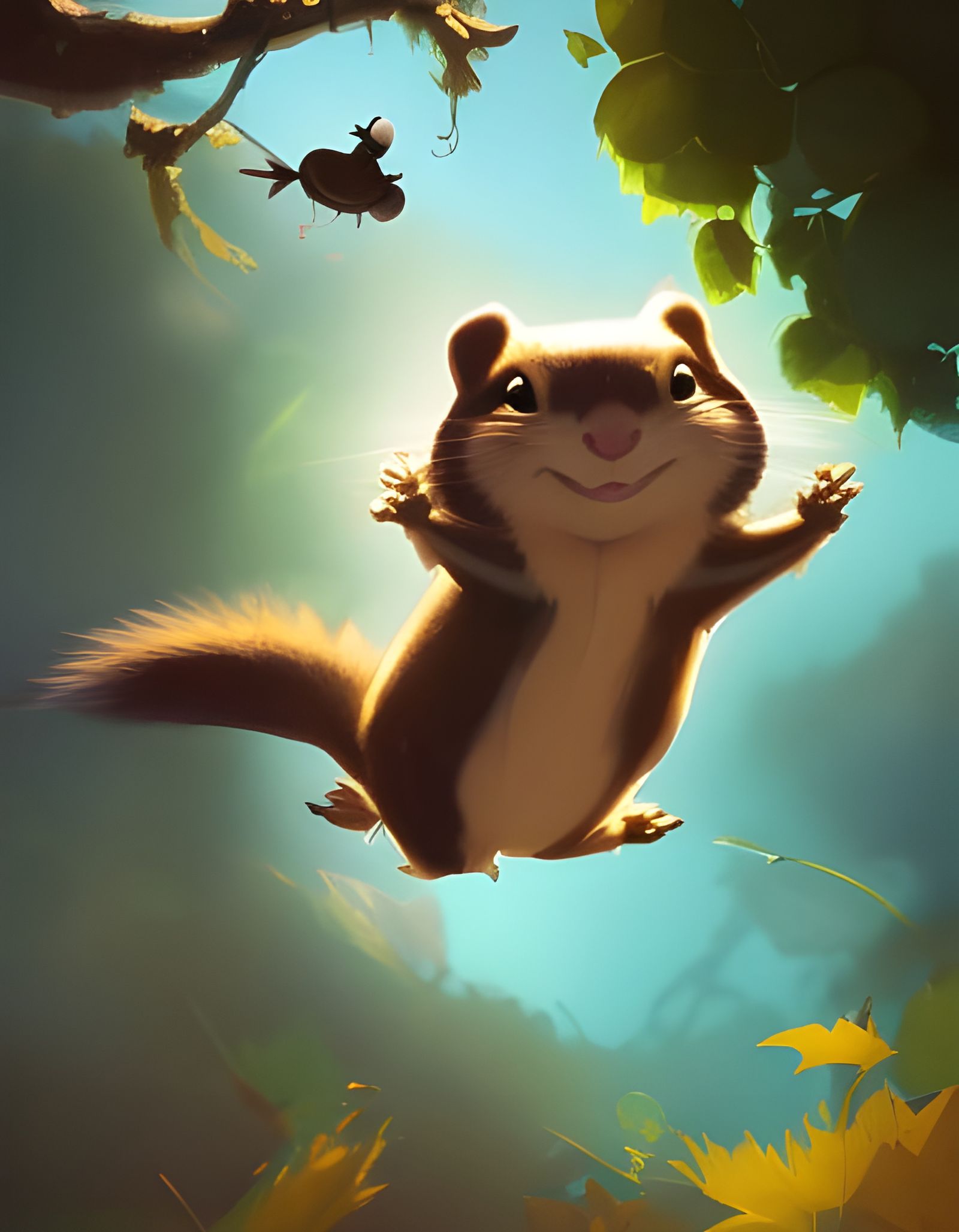 Flying Squirrel Digital Illustration with Dramatic Lighting
