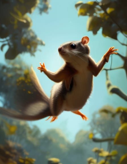 Flying Squirrel Leaps: Cute Digital Art Illustration