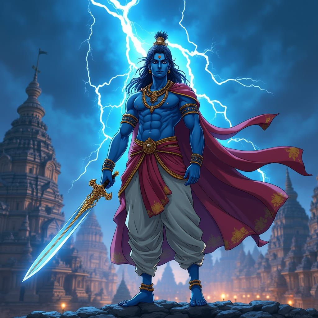 Heroic Kalki Avatar in Vibrant Anime Style