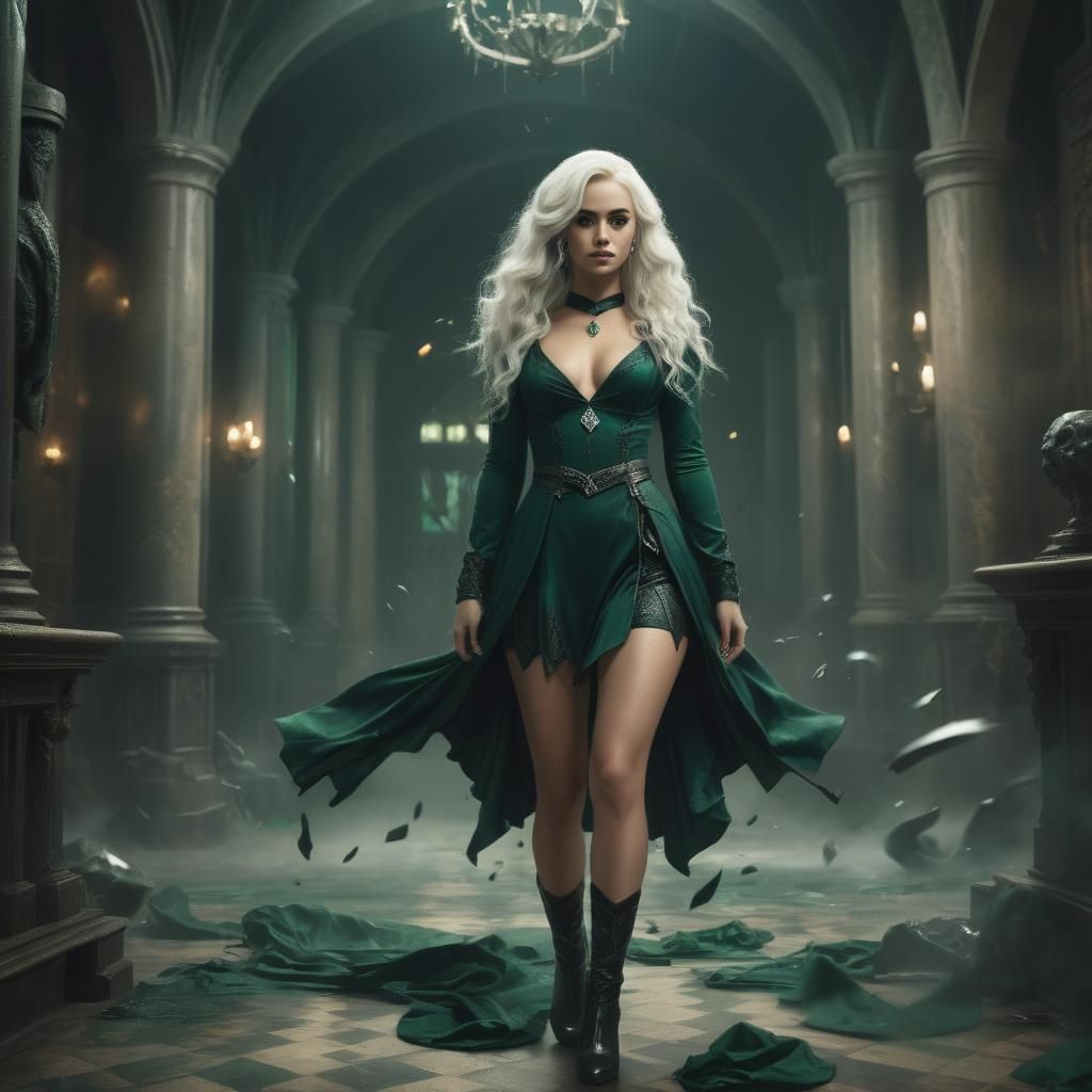 Girl in Slytherin Dress in Common Room