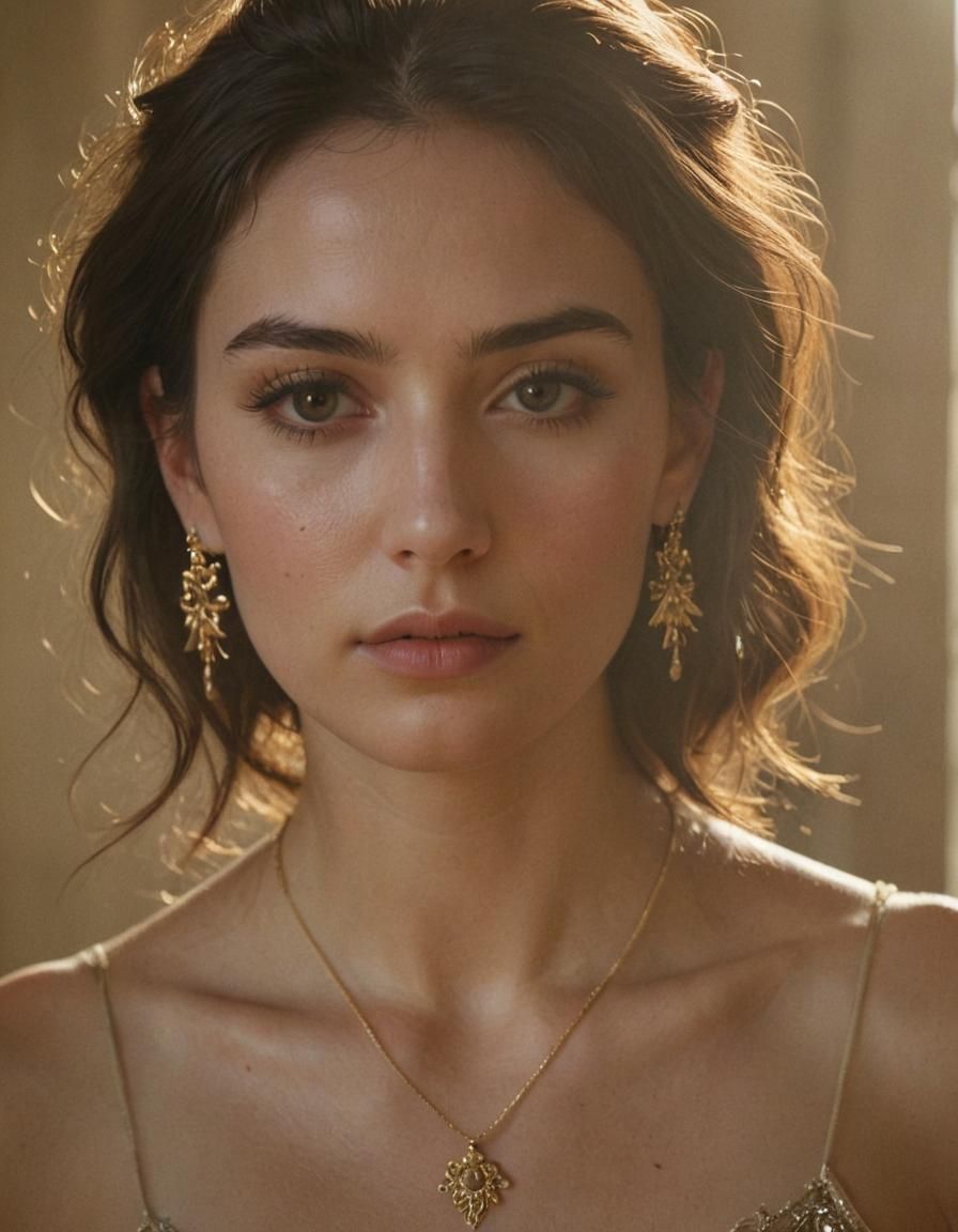 Melancholic Woman Portrait with Radiant Charms