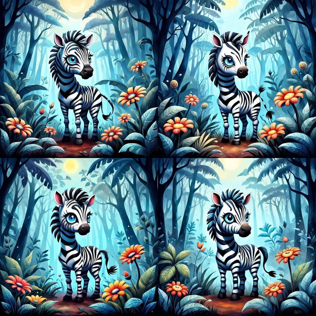 Surrealist Zebra Painting in Misty Rainforest