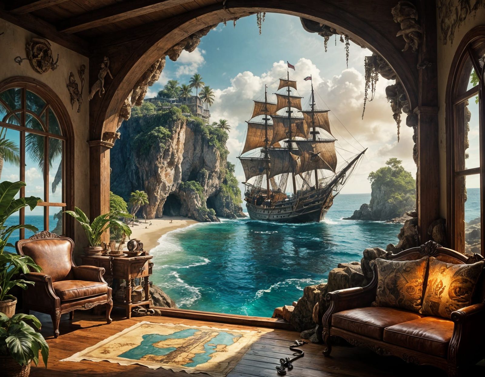 Warm Tropical Treasure Cove Scene in Hyperrealistic HDR