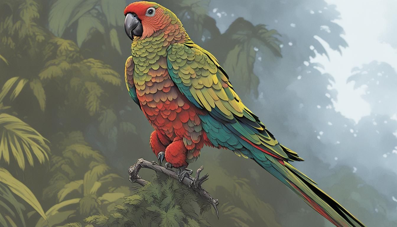 Vibrant Jungle Parrot in Comic Book Style