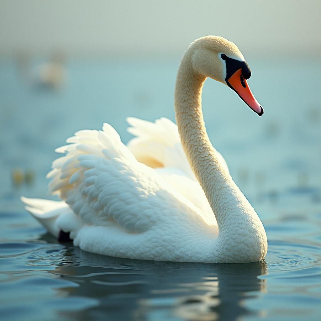 Watercolor Swan in Dreamlike Wetland Landscape