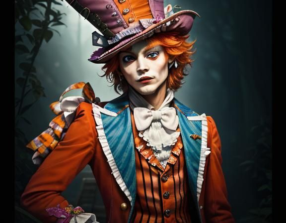 Mad Hatter Close-up in Wonderland: Photorealistic Portrait