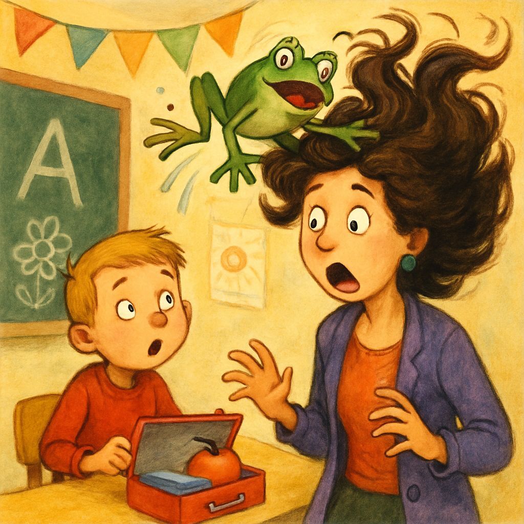 Surprised Frog's Leap: A Humorous Classroom Scene