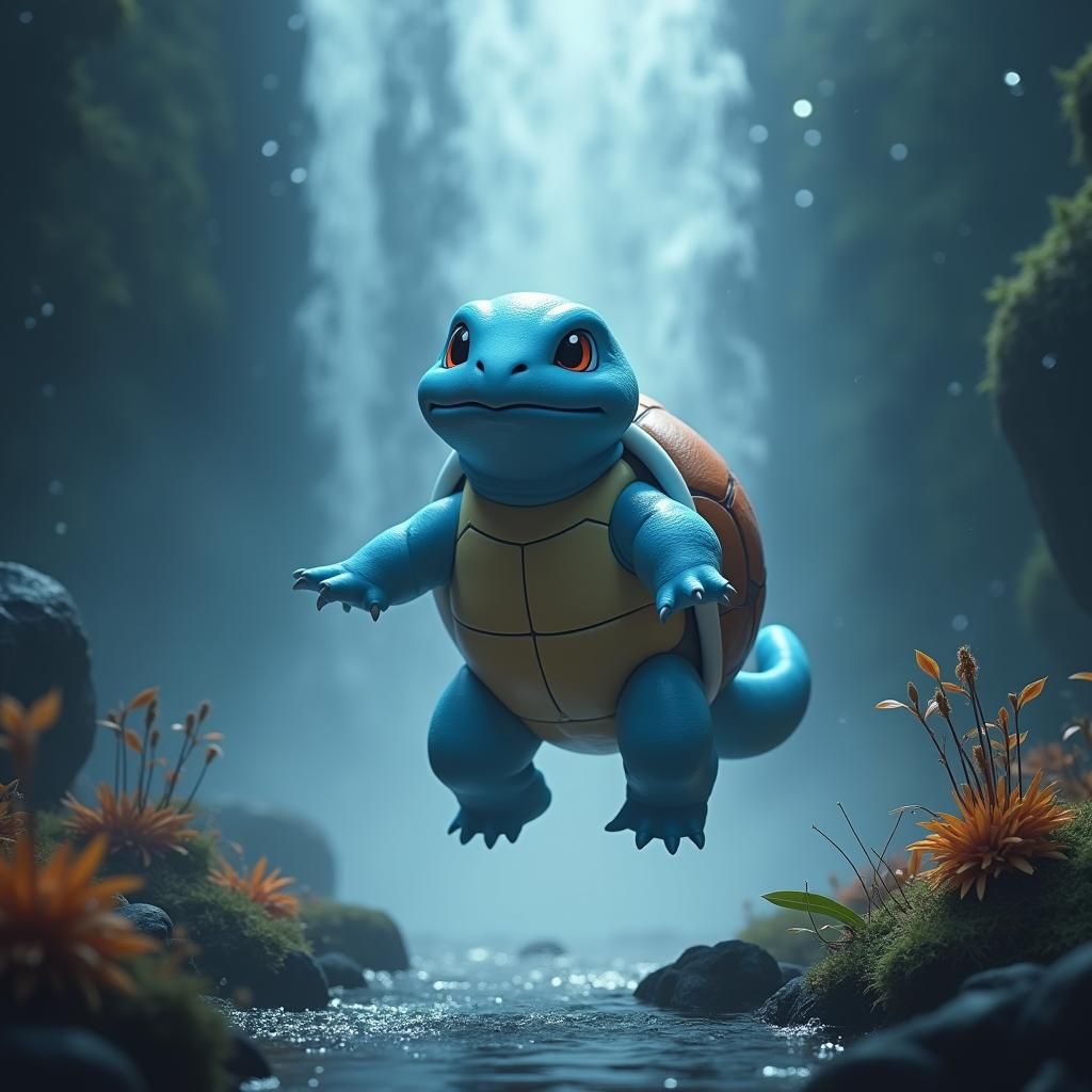 Squirtle in Mystical Waterfall, Unreal Engine 5
