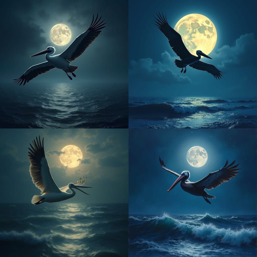 Pelican Soars Under Full Moon
