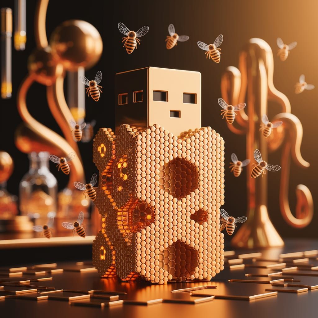 USB Hive: Digital Bees & Circuit Board Honeycomb