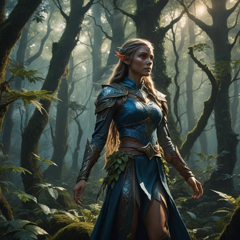 Earthy Elf with Glowing Powers in Lush Forest