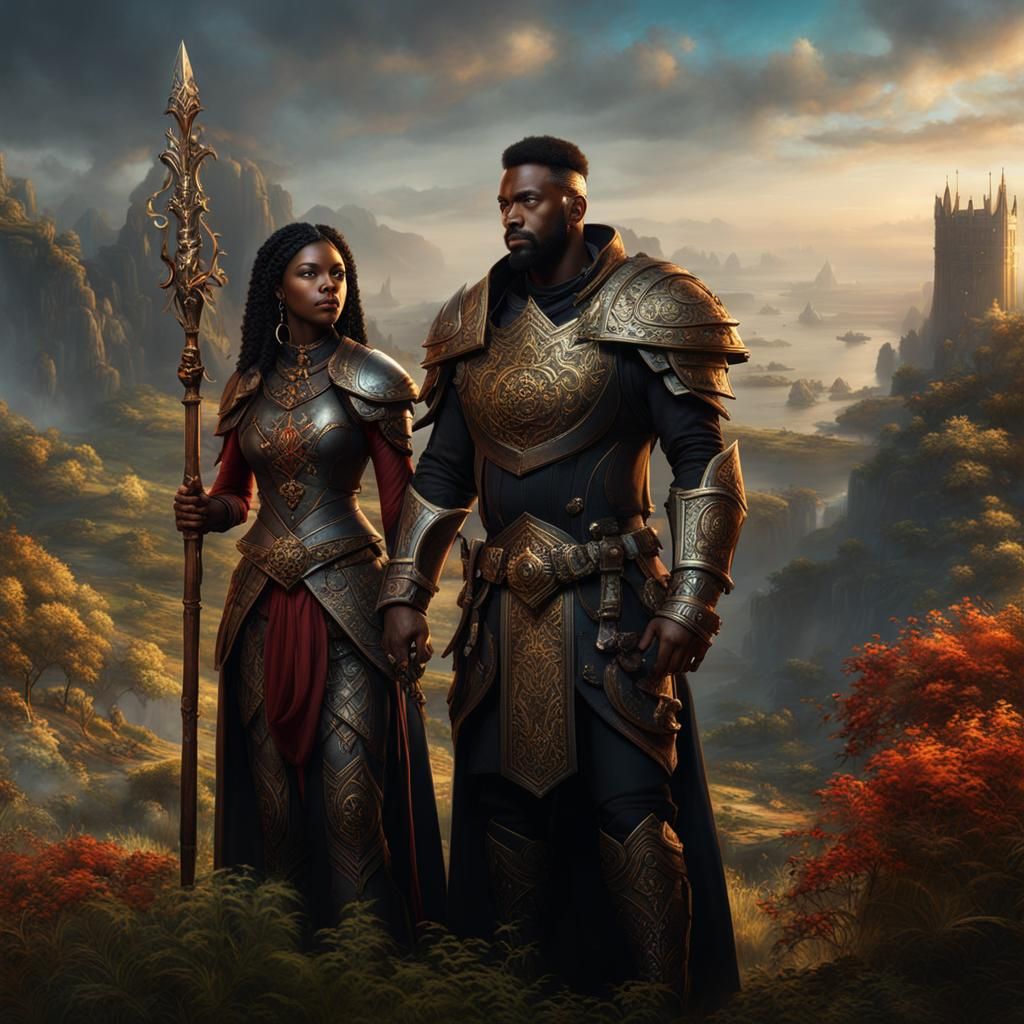 Angelic Black Couple Protecting Against Evil, Fantasy Art