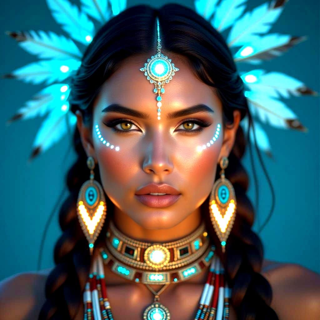 Hyperrealistic full body portrait of a beautiful indigenous ...