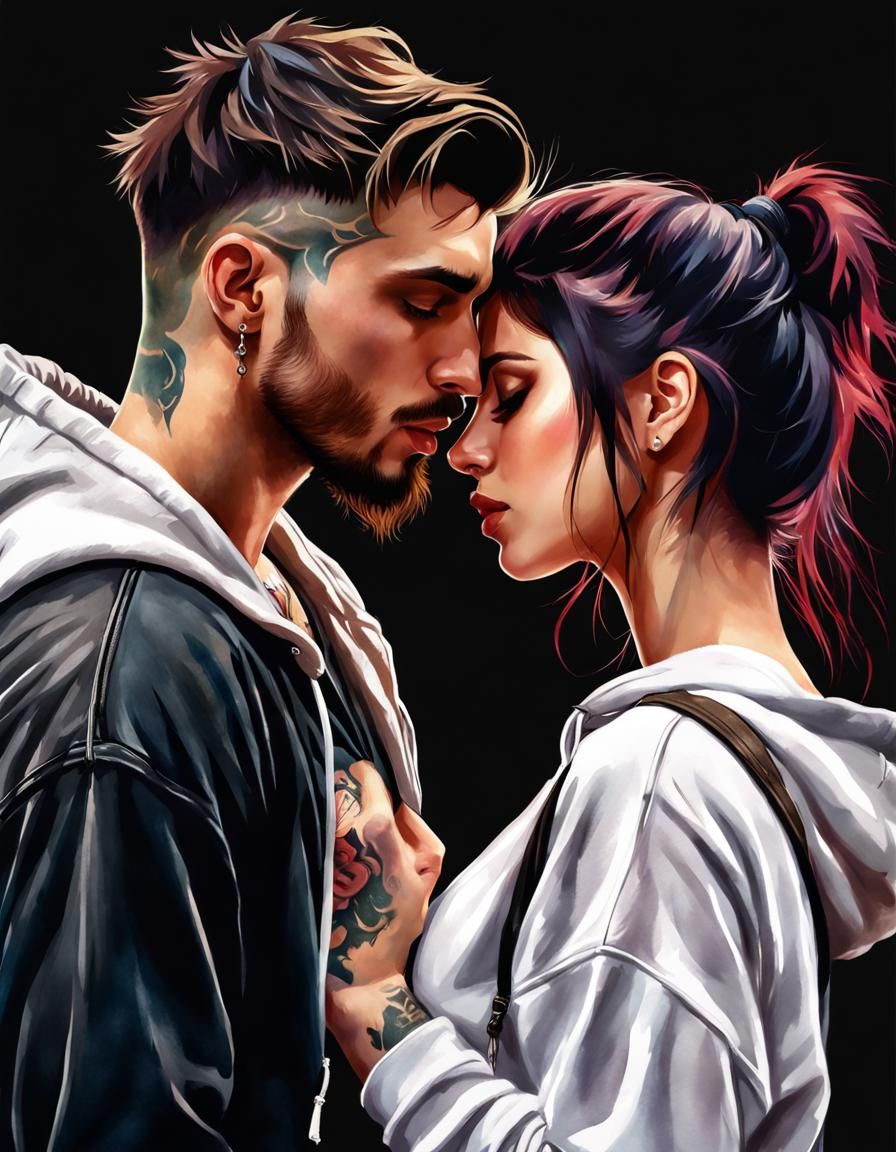Romantic Embrace: Edgy Watercolor-Style Portrait