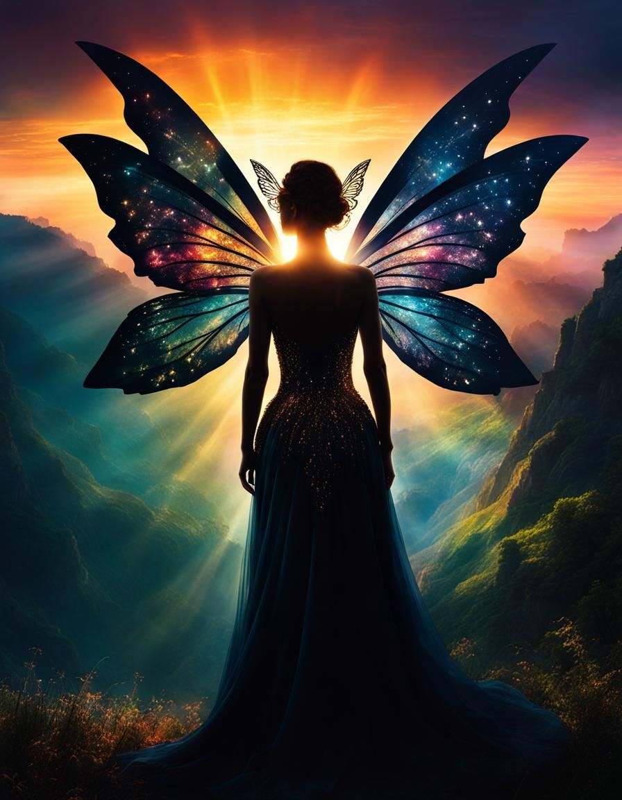 Double Exposure: Fairy and Fantasy Sunset Landscape