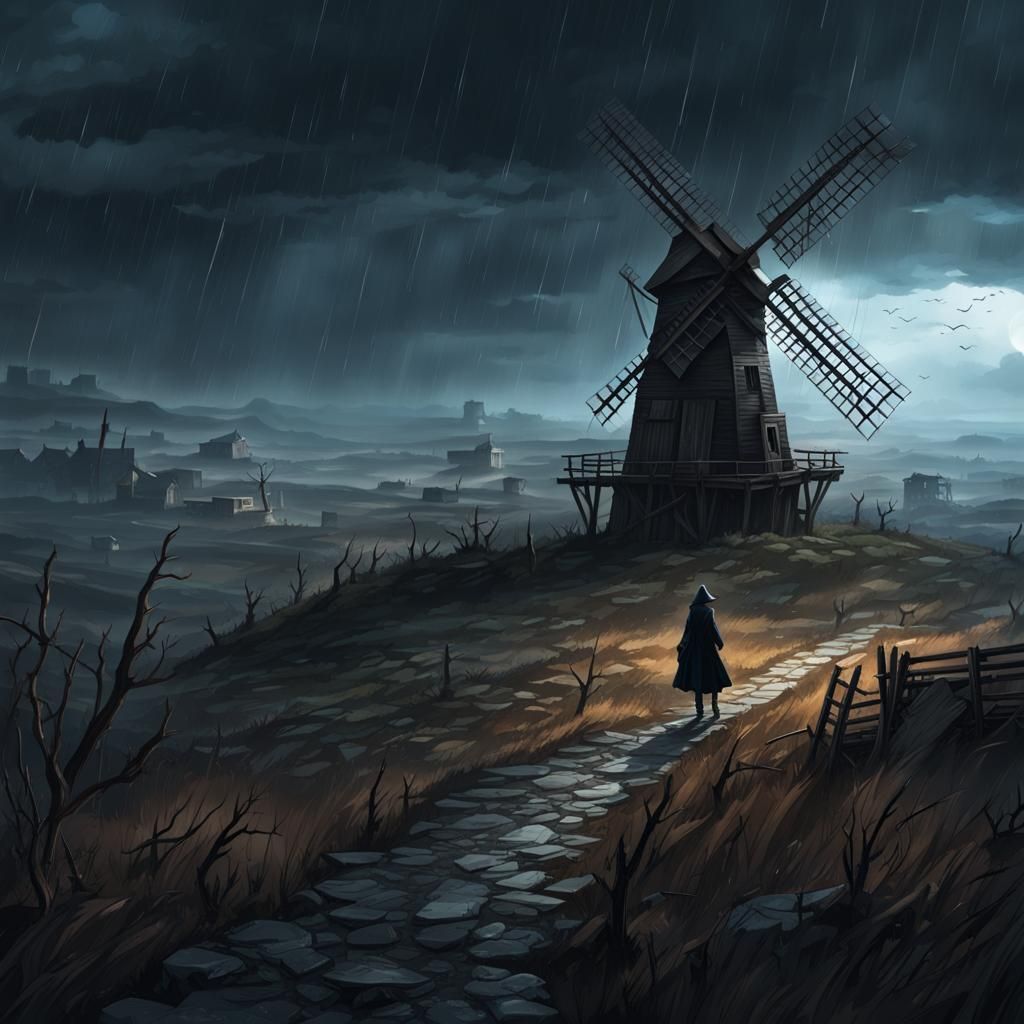Haunted Windmill at Night in Horror Concept Art