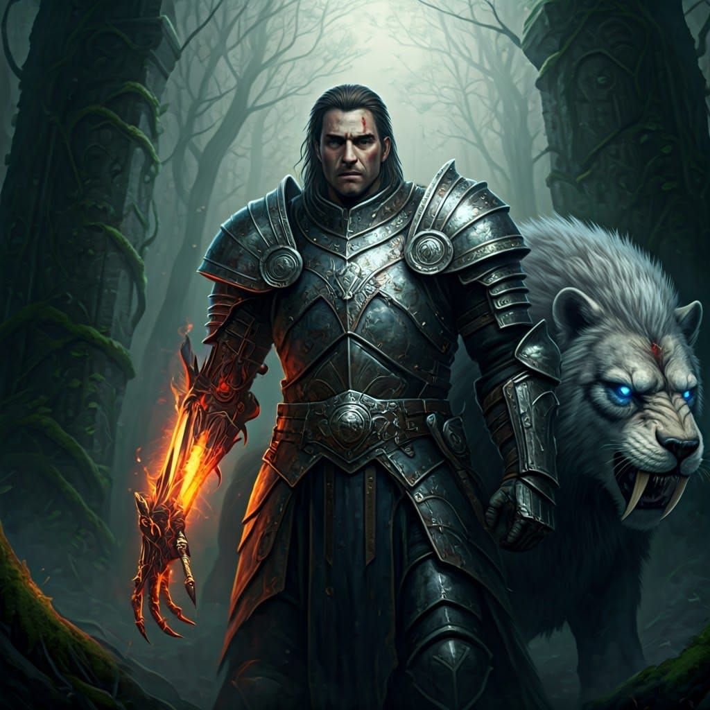 Battle-Hardened Warrior in a Mist-Shrouded Forest