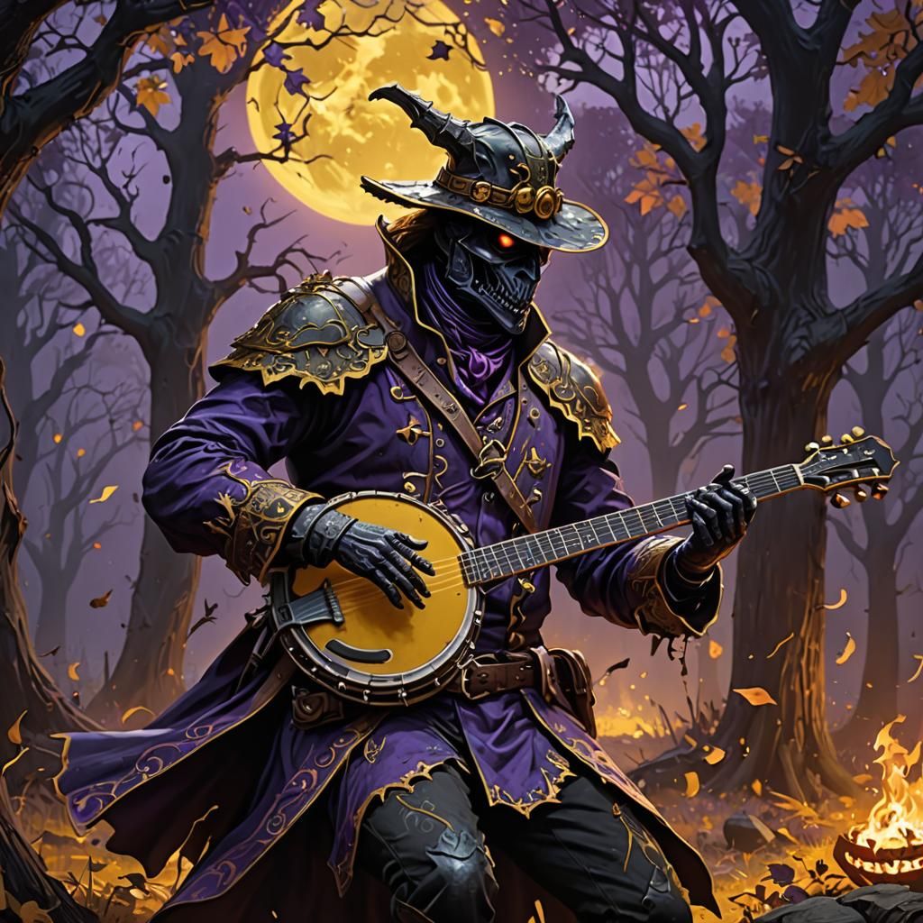 Headless Horseman Banjo Player, Dark Fantasy Art