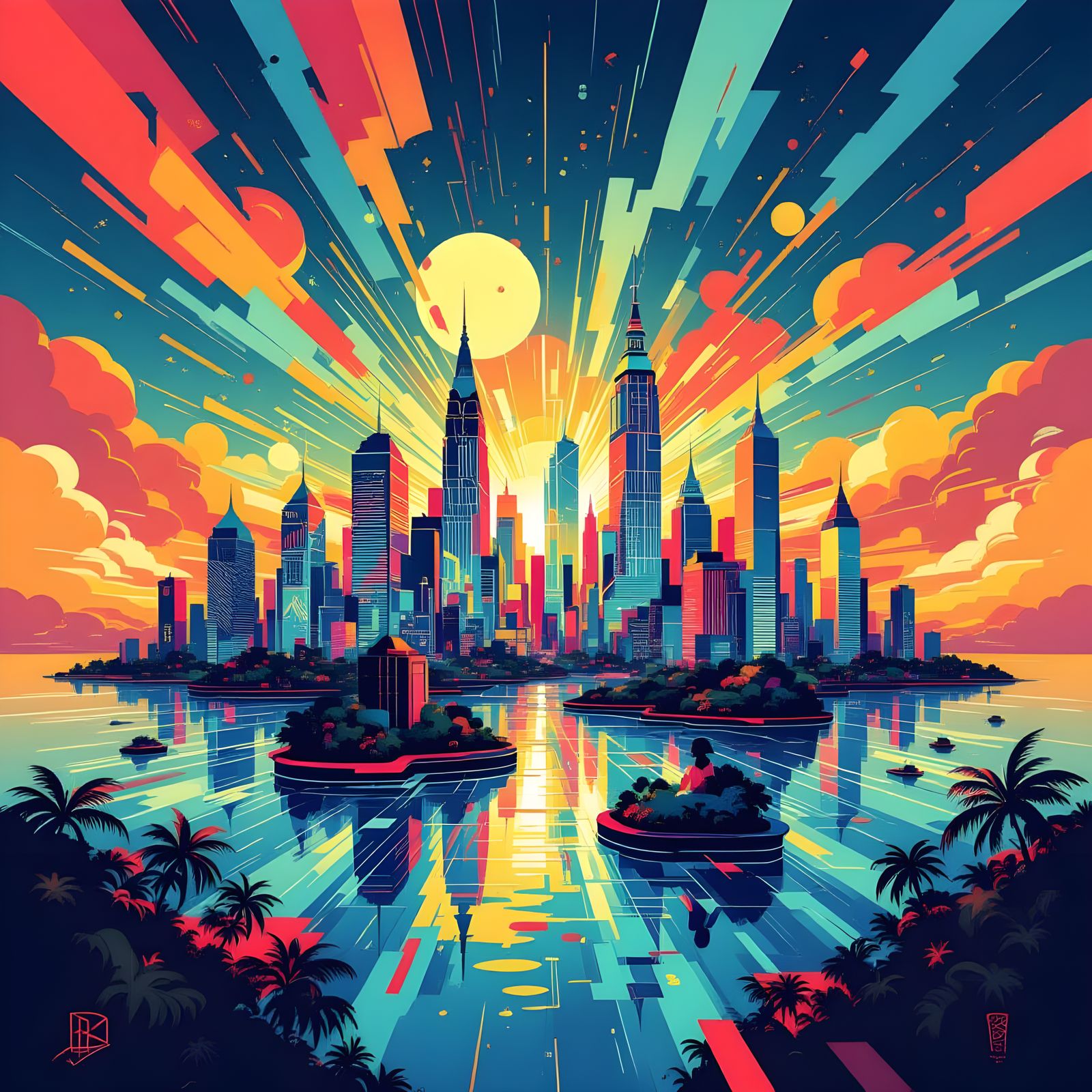 Abstract Urban Cityscape on Tropical Islands