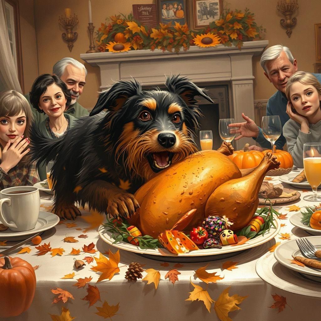 Muddy Dog Steals Thanksgiving Feast