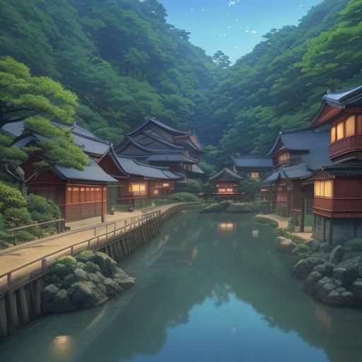 Charming Japanese Village in Studio Ghibli Style