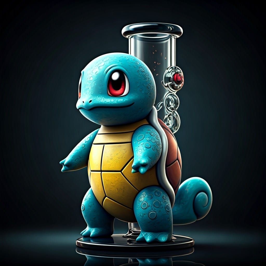 Detailed Squirtle Sculpture Integrated into Modern Bong